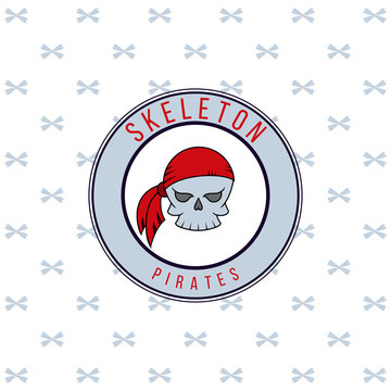 Logo pirate skull. Sign, illustration, emblem in pirate style.