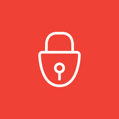Lock Line Icon On Red Background. Red Flat Style Vector Illustration