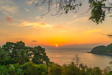 Fototapeta na wymiar .scenery sunset at Meridien viewpoint Phuket Thailand. .Meridien is beside the road between the way to Patong beach and Karon beach