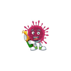 mascot cartoon design of COVID19 with bottle of beer