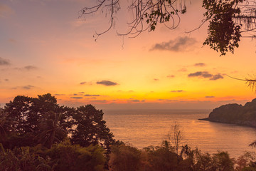 Naklejka na ściany i meble .scenery sunset at Meridien viewpoint Phuket Thailand. .Meridien is beside the road between the way to Patong beach and Karon beach