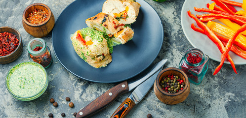 Rolled chicken stuffed with herb