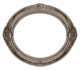 Silver oval frame for paintings, mirrors or photo isolated on white background