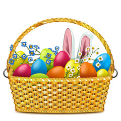 Vector Easter Basket with Colorful Eggs