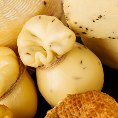 Assorted handmade cheese in various shapes