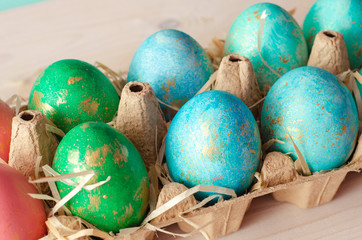  Easter eggs in a tray. Easter background