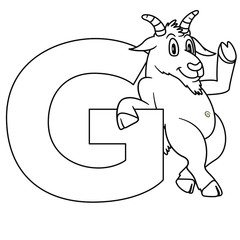animal alphabet. capital letter G, goat. Vector illustration. For pre school education, kindergarten and foreign language learning for kids and children. Coloring page and books, zoo topic.
