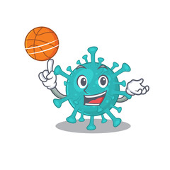 A sporty corona zygote virus cartoon mascot design playing basketball