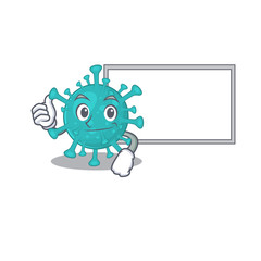 cute corona zygote virus cartoon character Thumbs up bring a white board