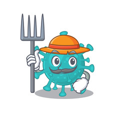 Corona zygote virus in Farmer cartoon character with hat and pitchfork