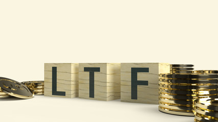 The ltf text on wooden cube and coins 3d rendering  for Business content.