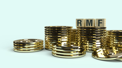  rmf text on wooden cube and coins 3d rendering  for Business content..