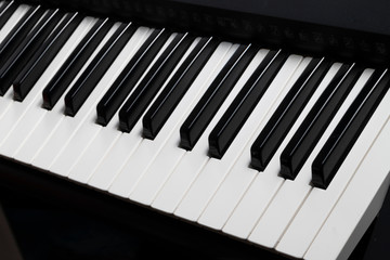 Piano keys or synthesizer vintage style closeup look