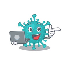 An icon of smart corona zygote virus working with laptop