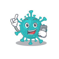 Mascot design of corona zygote virus speaking on phone