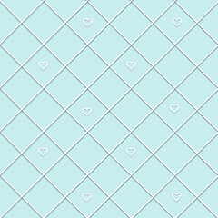 abstract background pattern of geometric shapes stripes and hearts in white on a blue background in the style of scrapbooking, paper, cutting, vector illustration