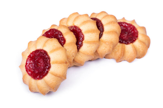 Group Of Shortbread Cookies With A Drop Of Jam