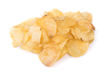 Handful of yellow potato chips