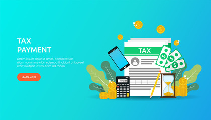 Tax Payment concept. Landing page website for service and tax management. Vector template illustration