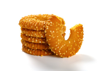 side view crispy crackers with sesame on white background
