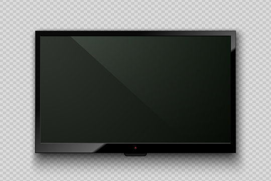 Vector realistic TV led screen isolated on transparent background. Modern stylish lcd panel. Computer monitor display mockup. Blank television graphic design element for catalog, web, as mock up