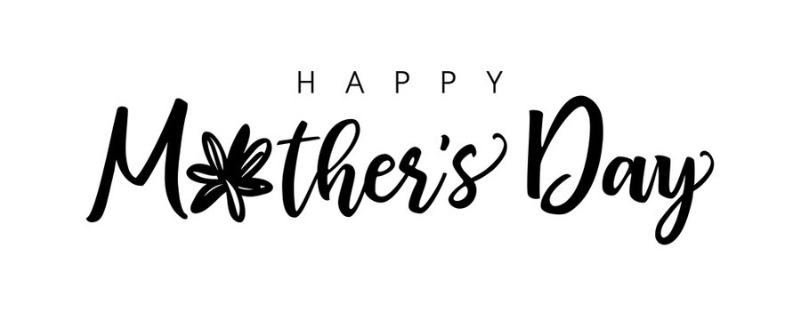 Happy Mother's Day calligraphy. Monochrome banner. Mothers day sale decoration, shopping special offer poster. Best Mom ever congratulation in brushing style. Isolated abstract graphic design template