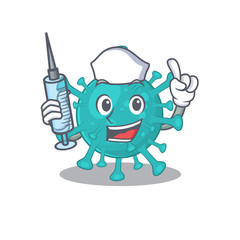 Friendly nurse of corona zygote virus mascot design holding syringe