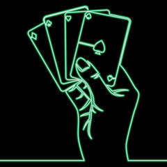 Obraz na płótnie Canvas Continuous line drawing Playing Cards neon concept