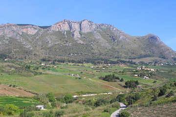 Fototapeta na wymiar Mountain range of Castellammare del Golfo with the peak Inici in Sicily, Italy