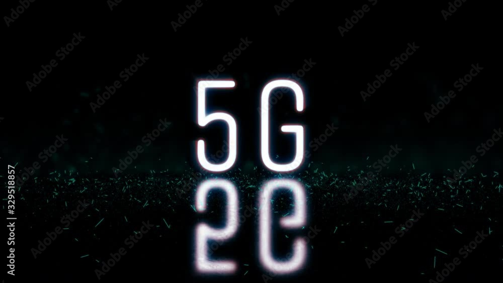 Wall mural 5G neon with sparkling light signage random opening. footage typographic title for mobile technology and network.