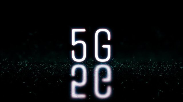 5G neon with sparkling light signage random opening. footage typographic title for mobile technology and network.