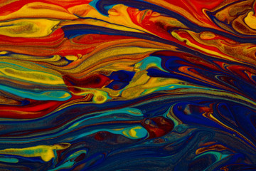 Red-yellow-blue abstract multicolor liquid background, painting, paint splash, colorful paint