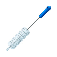 A brush for washing bottles and other dishes, with a blue handle, isolated vector illustration on white background