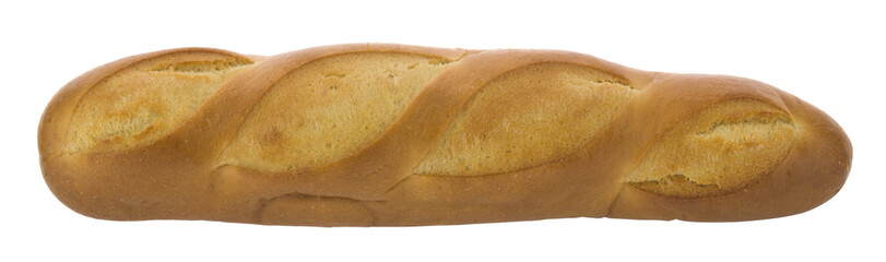 Closeup loaf of bread isolated on white background.