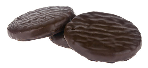 Chocolate cookie isolated on a white background close-up.