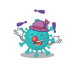 A sweet corona zygote virus mascot cartoon style playing Juggling