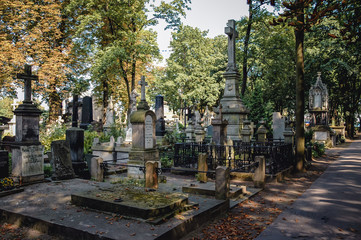 Warsaw, Poland - August 29, 2004: Stare Powazki - Old Powazki - historic cemetery in Wola District...