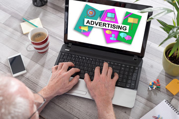 Advertising concept on a laptop screen