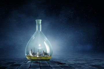 City inside a glass bottle