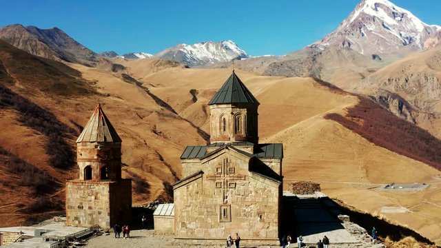 drone Tsminda Sameba Church in Georgia