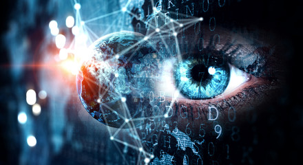 Close up of woman eye in process of scanning