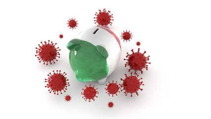 Italian piggy bank attacked by coronavirus, economy and savings in crisis 3D rendering