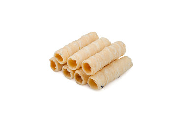Thai crispy coconut rolls isolated on white background