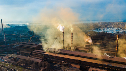 teel mill metallurgical plant bad ecology smoke from pipes aerial 