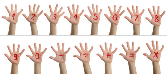 Children's hands with numbers