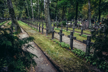  Graves on Powazki Military Cemetery in Warsaw city, Poland