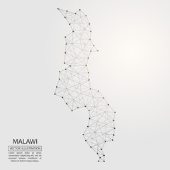 A map of Malawi consisting of 3D triangles, lines, points, and connections. Vector illustration of the EPS 10.