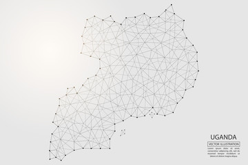 Obraz premium A map of Uganda consisting of 3D triangles, lines, points, and connections. Vector illustration of the EPS 10.
