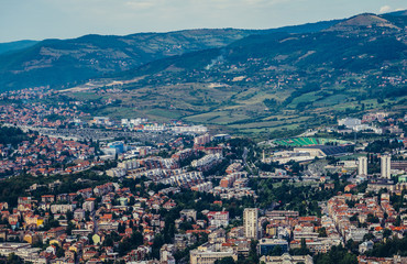 Aerial view from one of the hills surrounding Sarajevo, Bosnia and Herzegovina