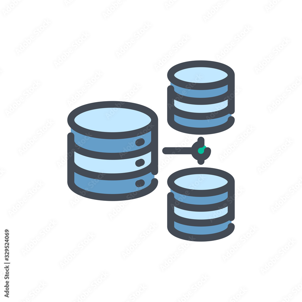 Poster computing data storage connection color line icon. server with connection to another server vector o